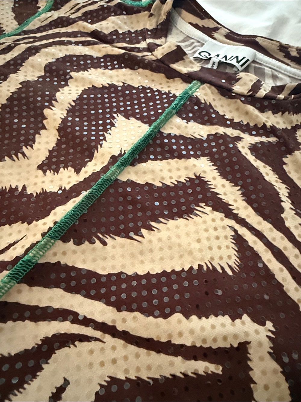 Ganni Brown, Cream & Green Zebra-Print Top - Picture 2 of 6